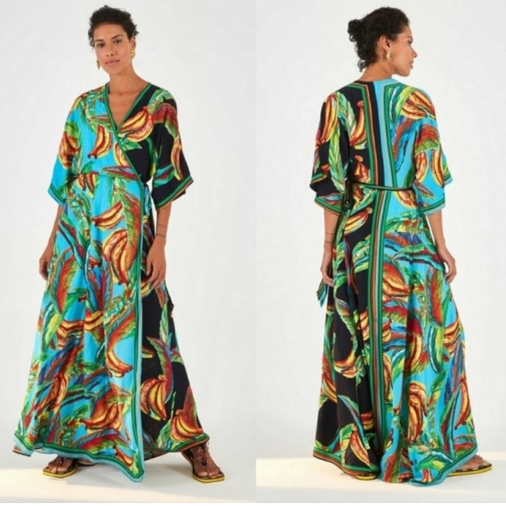 Farm Rio Mixed Banana Long Wrap Dress